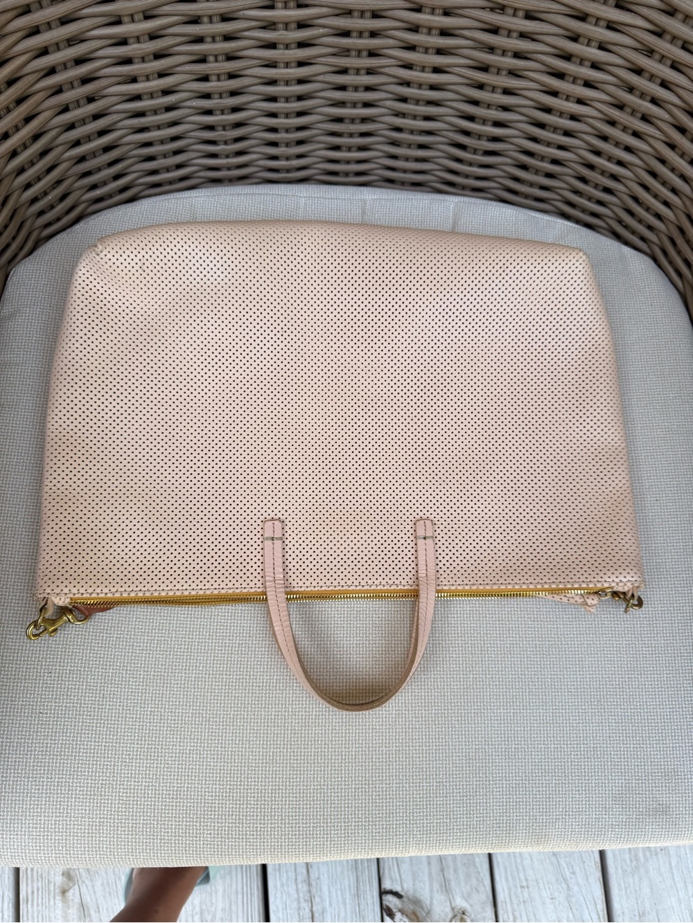 Clare V Blush Pink Perforated Tote with Striped Shoulder Strap - Picture 6 of 14